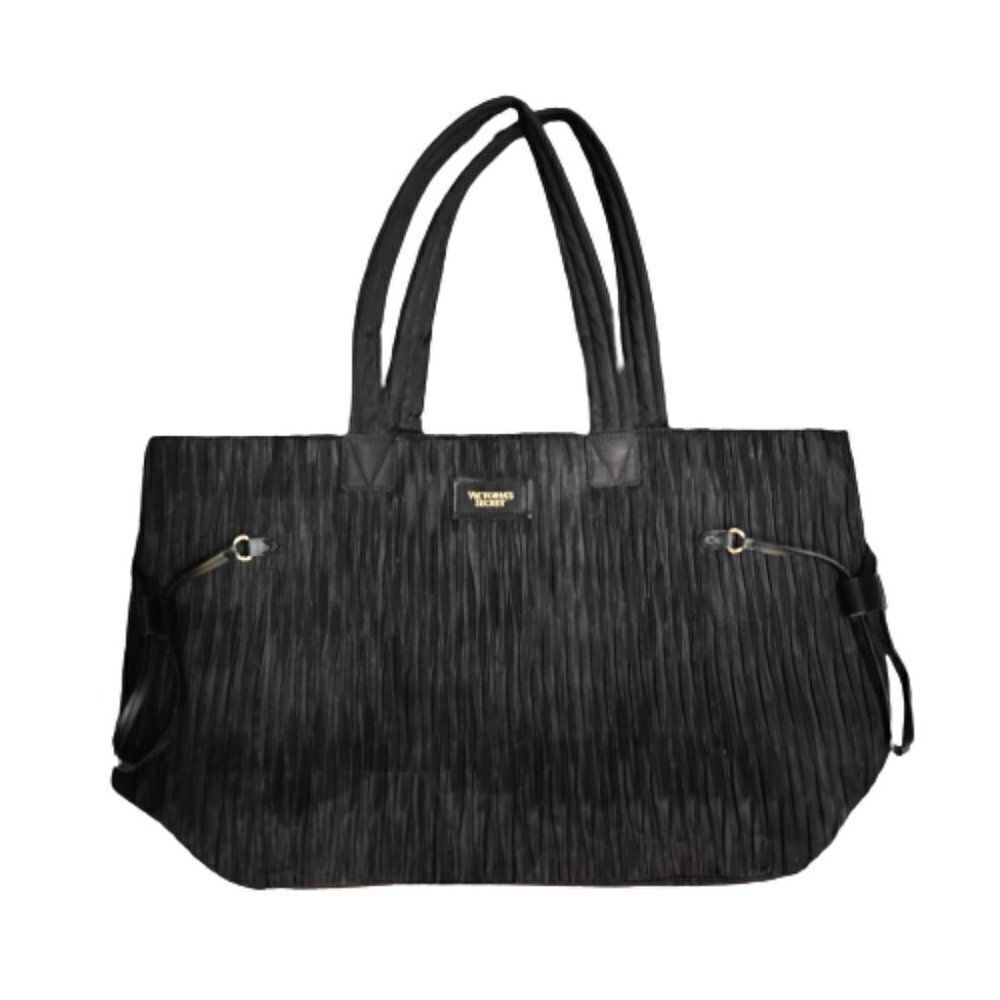 Victoria's Secret Women's Black Crinkle Accordion Pleated Tote Bag Size OS